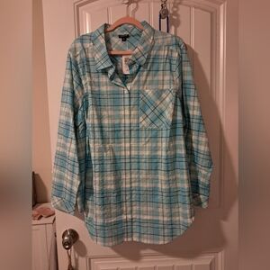 NWT Torrid Light Blue Plaid Button Down Shirt Sz 3